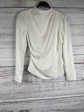 A.L.C. Blouse Women's 00 White Mock Neck Draped Ruched Long Sleeve Asym Hem